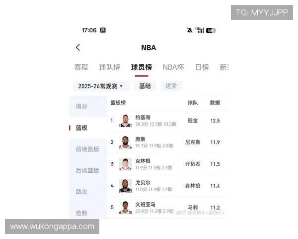 约基奇核心内线数据拉开差距，制霸篮下篮板与助攻双榜